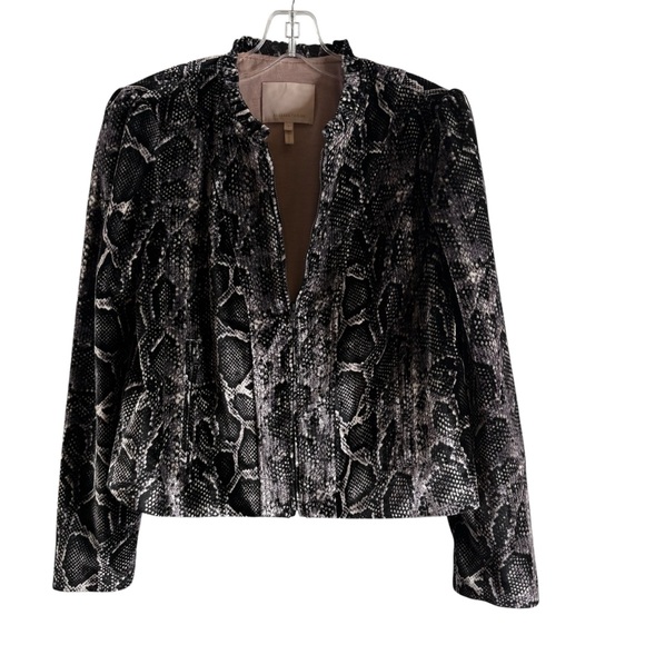 REBECCA TAYLOR SIZE SMALL BLACK/GRAY SNAKE LOOK LONG SLEEVE VELVET BLAZER $198 - Picture 1 of 3